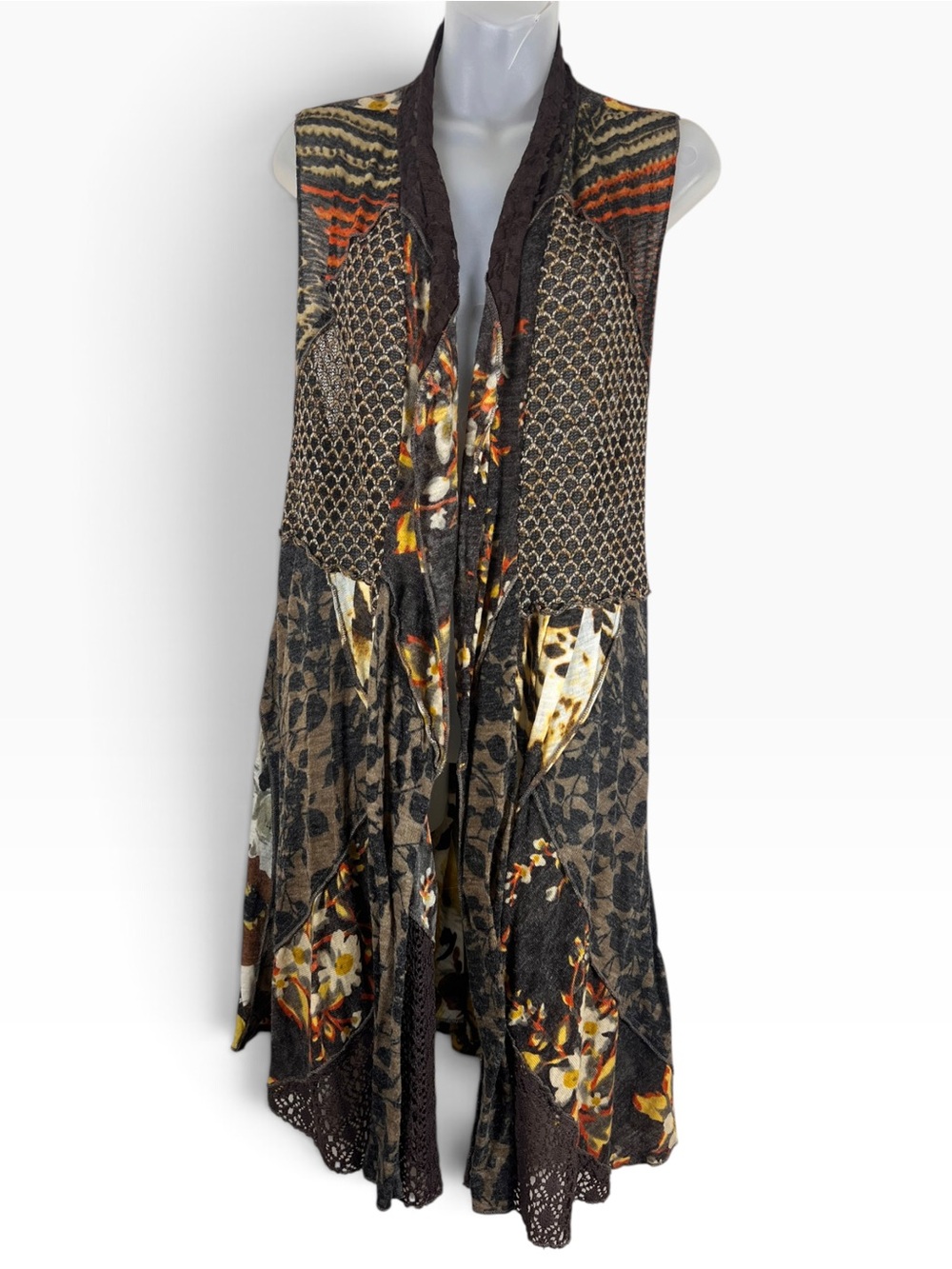 Soft Surroundings Mixed Media Patchwork Duster Vest L/XL Boho Lagenlook Artsy